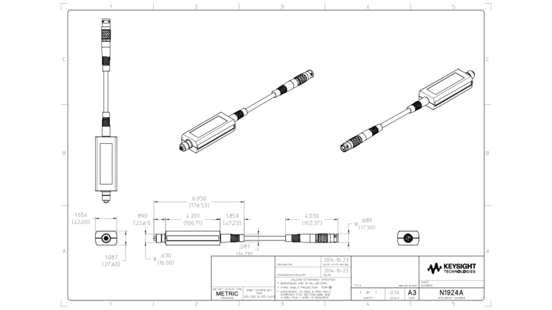 N1924A Wideband Power Sensor, 50 MHz to 40 GHz 2D Drawing, PDF Format